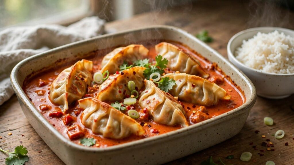 Creamy Red Curry Gyoza Bake