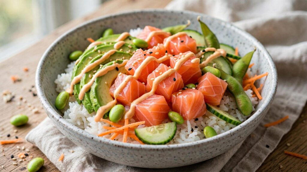 Spicy Salmon Sushi Bowls with Sriracha Mayo